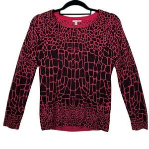 Halogen Cashmere Wool Blend Abstract Animal Print Pink Black Size Small Petite